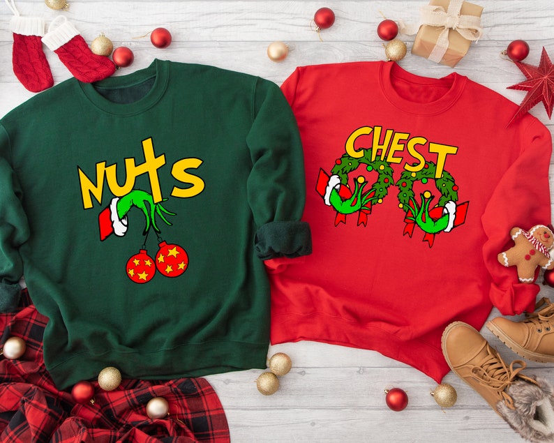 Chest Nuts Couples Matching Sweatshirts Christmas Humor image 2