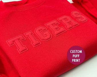 Custom Puff Design Team Name Sweatshirt, Embossed Mascot Sweatshirt, Custom School Mascot Sweatshirt, Custom Football Team, Christmas Gift