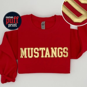 Custom Puff Print Team Name Sweatshirt, Embossed Mascot Sweatshirt, Custom School Mascot Sweatshirt, Gift Idea, Metallic Puff Print