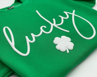 St Patrick's Day Lucky Sweatshirt: Raised 3D Puff Clover Hoodie