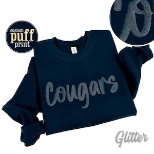 Custom Puff Print Team Name Sweatshirt, Personalized Embossed Mascot Sweatshirt, Custom School Mascot Sweatshirt, Gift Idea, Puff Print