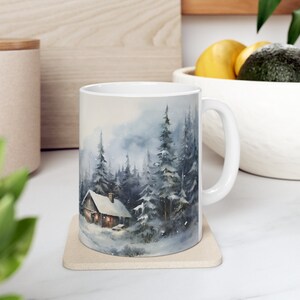 WinterPines Coffee Mug 11oz, Gift mug, Tea mug, Hot Chocolate, Gift for Mom, Coworker gift, Birthday gift, Gift for him