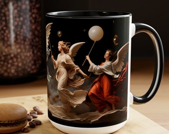 Angels Ascend Two-Tone Coffee Mugs, 15oz, Coffee, Home Decor, Kitchen, Holiday, Christmas, Mug for her, Birthday.