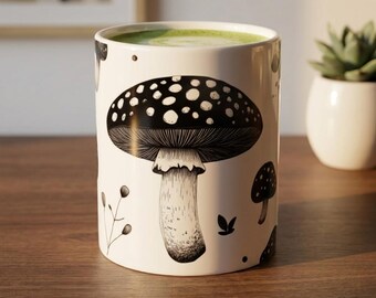 Koffiemok met paddestoelen, Cottagecore Forest-ontwerp, keramische beker van 11 oz