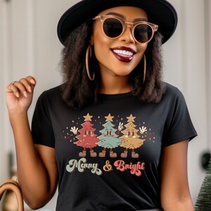 Merry And Bright Christmas Tree Shirt, Christmas Tree Shirt, Merry and Bright T-Shirt for Women, Retro Christmas Shirt, Christmas Party Tee