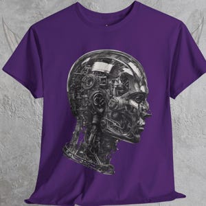 Cybernetic Skull Art T-Shirt, Futuristic Mech Head Sci-Fi Graphic Tee, Cyberpunk AI Shirt For Tech Lovers & Gamers, Future Aesthetic Robot