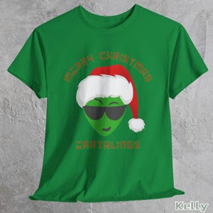 Cool And Cute Santa Alien Christmas Tee For Adults & Kids, Merry Christmas Earthlings Alien T-Shirt, Funny Christmas Gift For Alien Lovers
