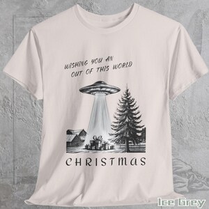 Festive UFO Christmas Alien Tee Shirt, Unique Alien Spaceship Beaming Gifts Shirt, Funny Extraterrestrial Alien Lover Christmas Gift T-Shirt