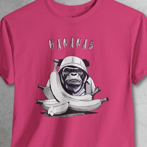Grumpy Gorilla Banana Meme Tee Shirt, Black And White Streetwear Hooded Gorilla