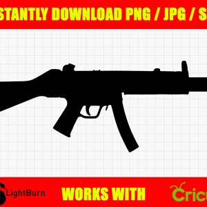 HK MP5SD Military Submachine Gun SMG Silhouette Digital Download png / jpg / svg
