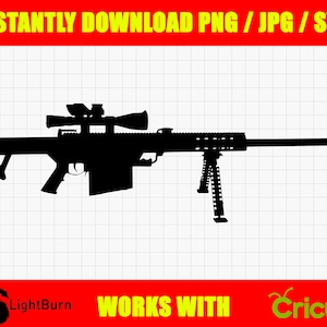 Barrett M82A1 50 Caliber Military Sniper Silhouette Digital Download PNG / JPG / SVG