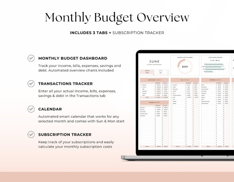 Monthly Budget Spreadsheet for Google Sheets Budget Planner Expense ...