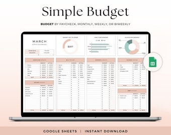 Budget Planner for Google Sheets, Budget Spreadsheet, Budget Template, Budget Sheet, Spending Tracker, Monthly Budget, Paycheck Budget