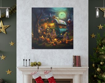 Halloween Monsters RV Park Canvas Print Wall Art Halloween Decor Witches Art Prints Halloween Decorations Ghost Monster Wall Decor