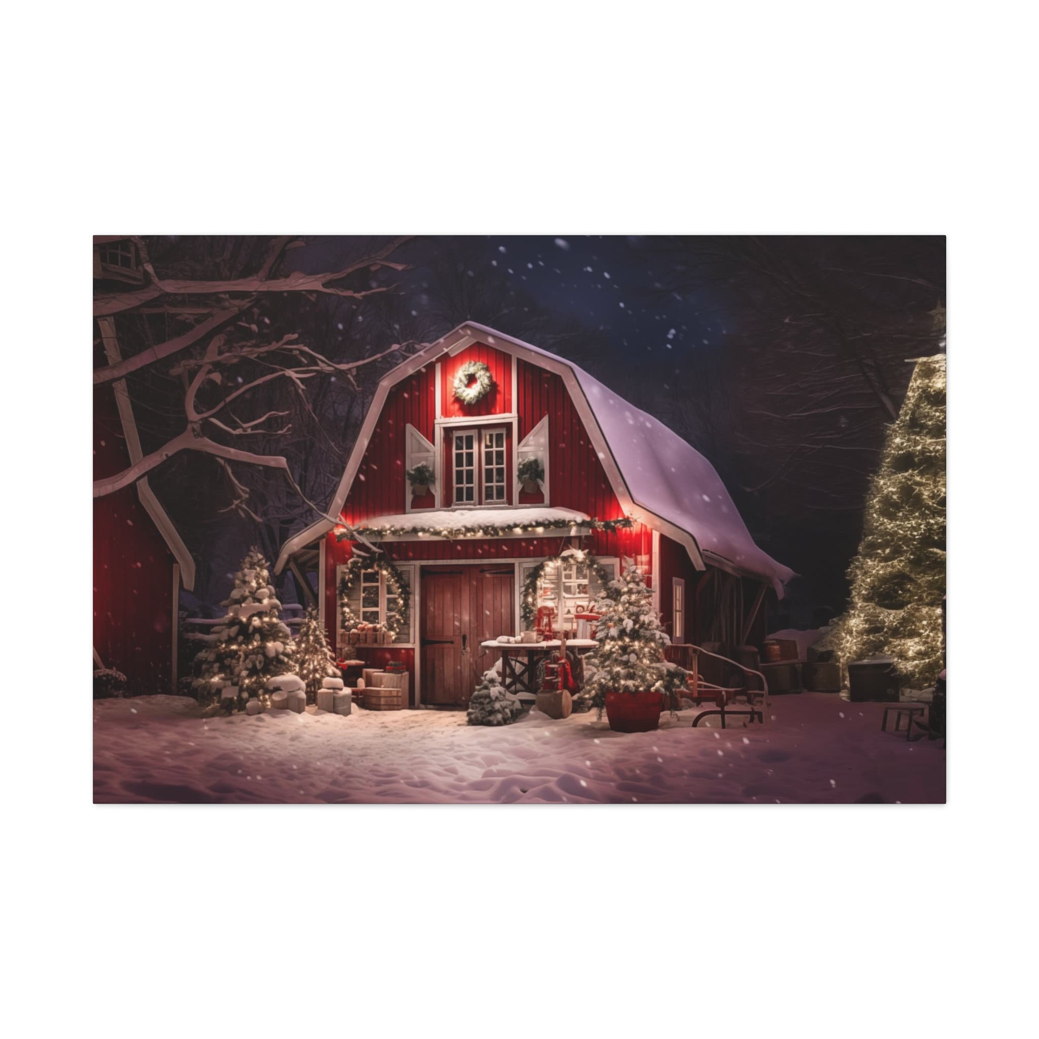 Red Christmas Barn Canvas Print Christmas Wall Decor Art Prints