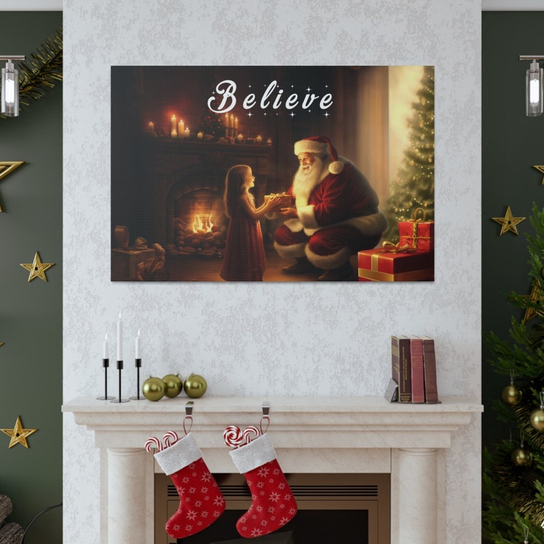 Believe Santa Claus Canvas Print Aesthetic Christmas Wall Decor Art