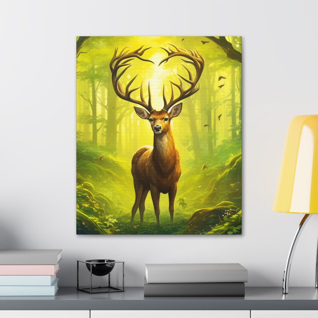 Deer With Heart Antlers Canvas Print Deer Wall Art Decor Deer Etsy