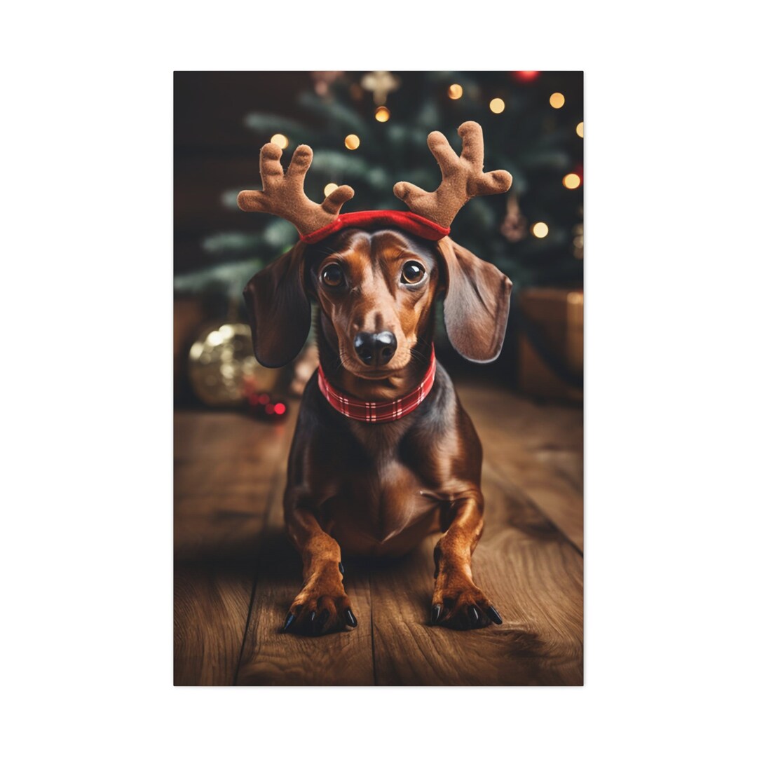 Dachshund With Reindeer Antlers Canvas Print Wall Art Etsy