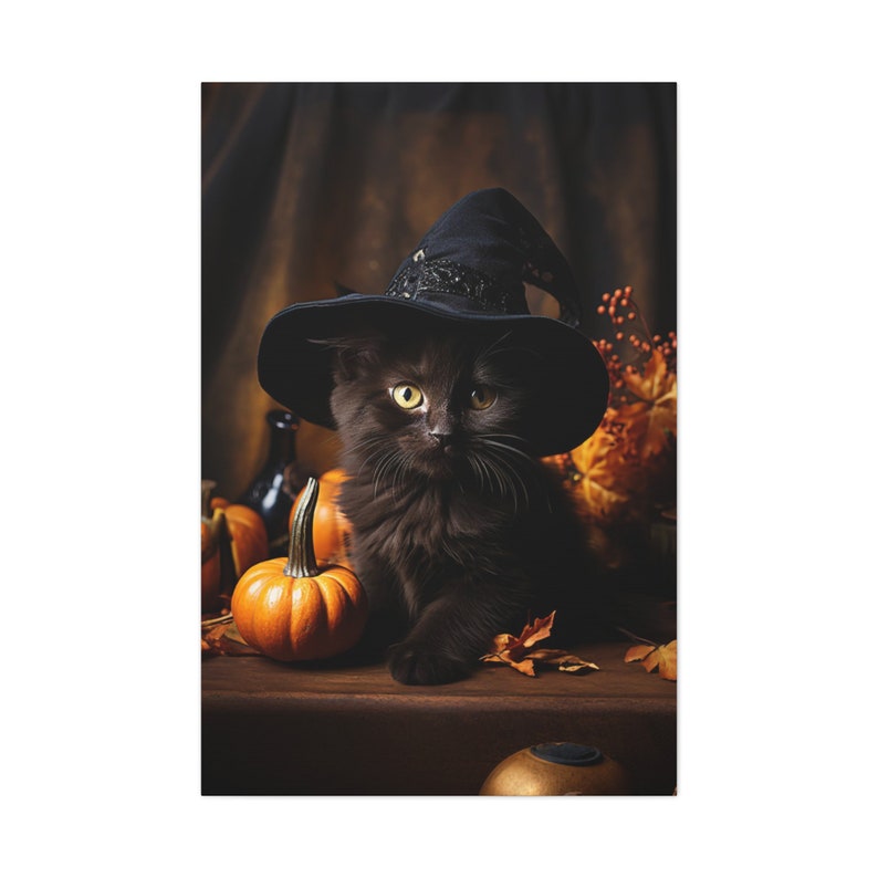Adorable Black Cat Canvas Print Wall Art Halloween Decor Art Prints