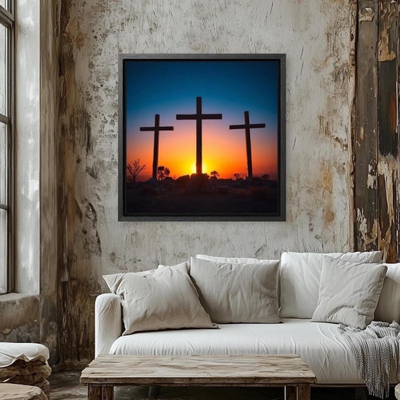 Three Crosses Canvas Print: Christian Easter, Resurrection Decor