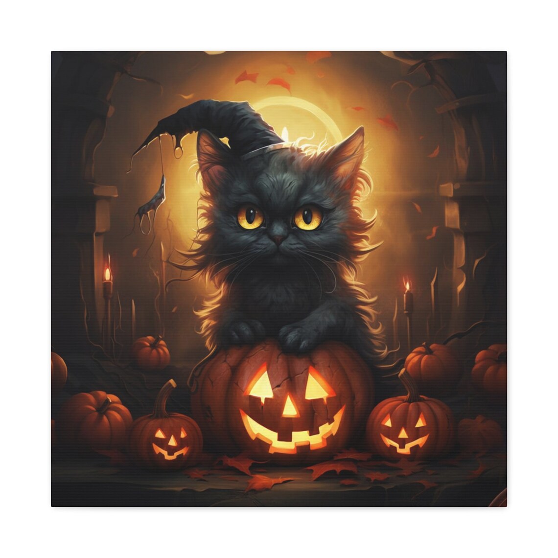Halloween Wall Art Cute Halloween Cat Halloween Art Etsy
