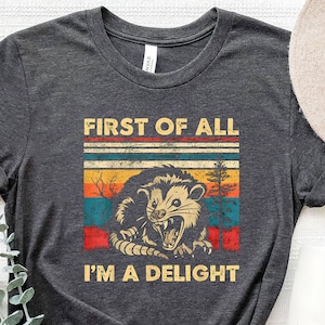First Of All I&#39;m A Delight Shirt, Opossum Lover Shirt, Sarcastic Sweatshirt, Possum Lover Gift, Angry Possum Shirt, Opossum Tee
