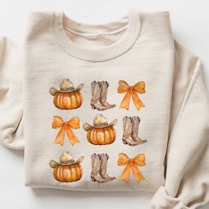 Howdy Pumpkin Sweatshirt, Thanksgiving Shirt, Western Fall Shirt, Cowgirl Shirt,Western Halloween Shirt, Fall Coquette Bow, Country fall Tee