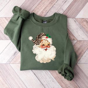 Santa Leopard Hat Sweatshirt, Womens Santa Shirt, Holiday Season Shirt, Cute Winter Sweatshirt Christmaster Sweater, Santa Crewneck