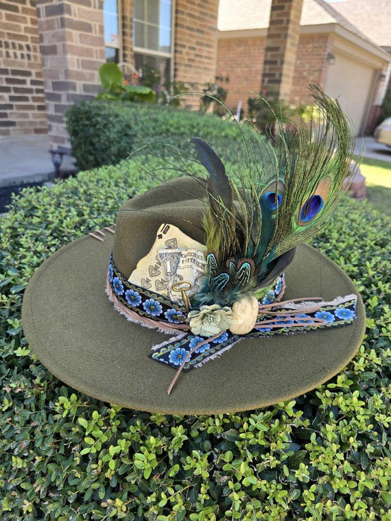 Sage Green Feather Fedora Hat: Kentucky Derby, Tea Party - Etsy display picture 2