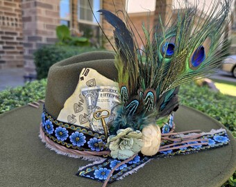Sage Green Feather Fedora Hat: Kentucky Derby, Tea Party - Etsy display picture 1