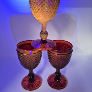 Vintage Amberina Glass Goblets - Indiana Glass Windsor Pattern - Red to Orange Cadmium Glow - Set of 3