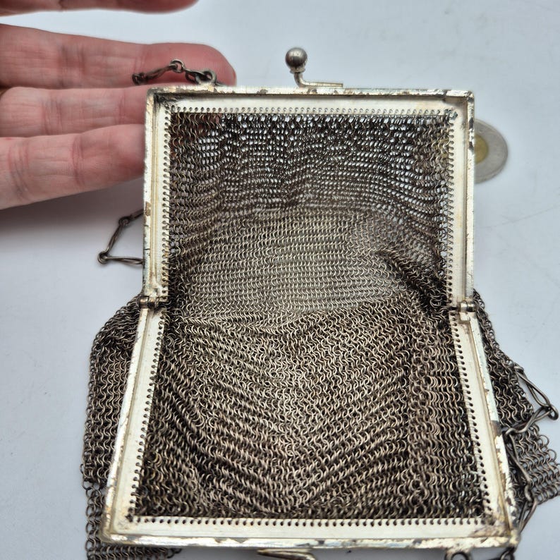 Antique Silver-tone Metal Mesh Handbag, Vintage Miniature Evening Bag ...