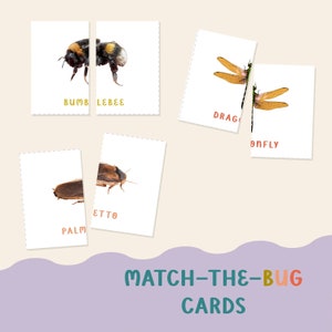 PDF Insect Matching Cards | Montessori Materials Printable | Toddler Pattern Matching | Insect Symmetry Puzzles Bug Identification Printable