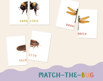 PDF Insect Matching Cards | Montessori Materials Printable | Toddler Pattern Matching | Insect Symmetry Puzzles Bug Identification Printable