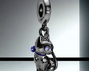 Black Cat Blue Eyes Charm - S925 Silver