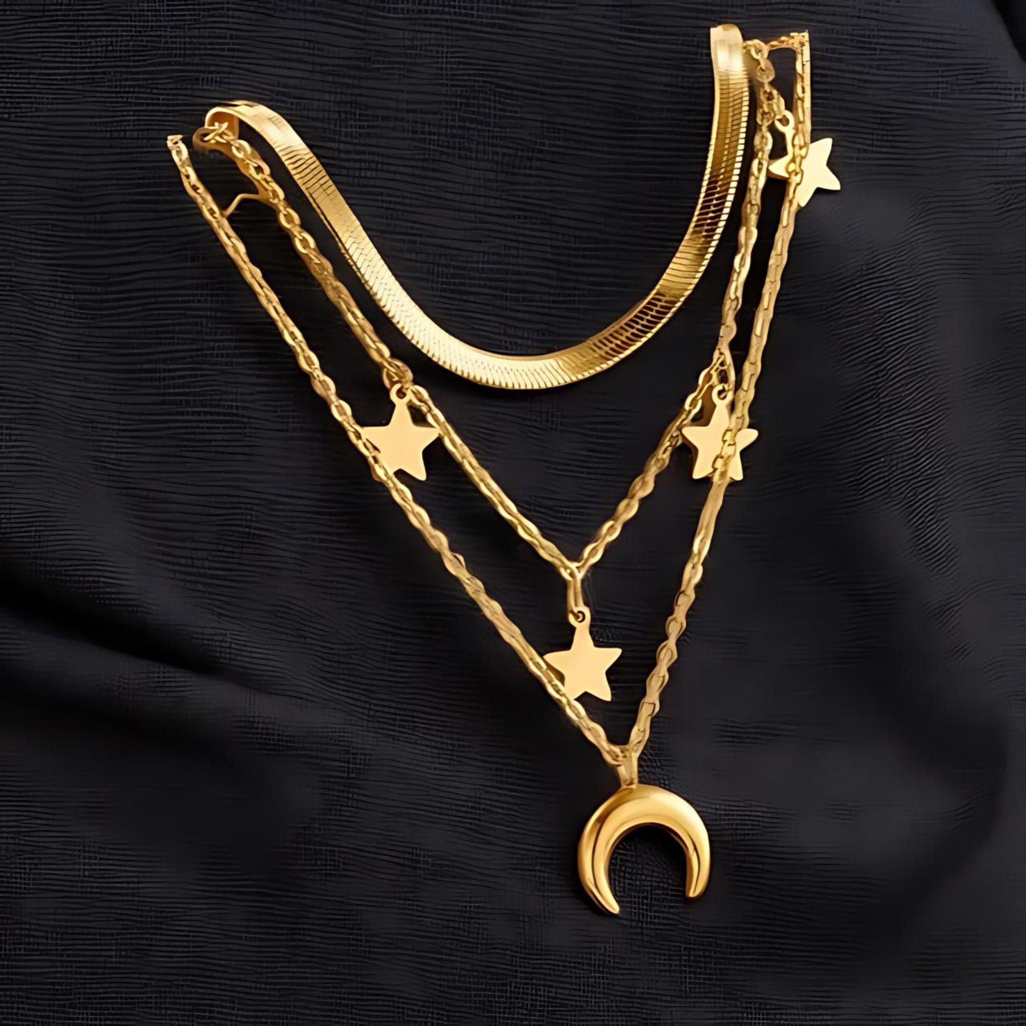 Collier Multicouche Doré – Acier Inoxydable, Minimaliste, Cadeau Femme