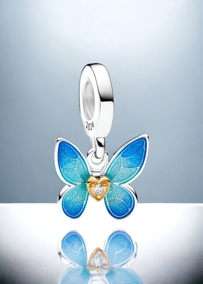 Charm Papillon avec coeur Argent S925 image 1