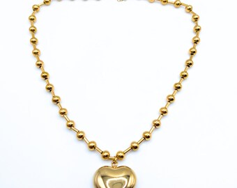 Large Heart Necklace - Stainless Steel - 316L and K18 Gold Plating