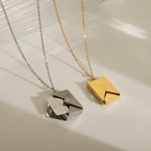 Collier enveloppe avec message carte i Love You - Acier Inoxydable - Doré ou argenté