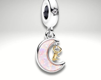 Pink Moon Charm with Key - S925 Silver