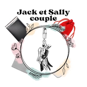 Jack and Sally Skellington Charm - Couple / Set / Lot / Charm with protective box and velvet pouch - Sterling Silver