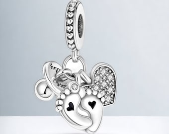 Baby Heart and Foot Pacifier Charm - S925 Silver
