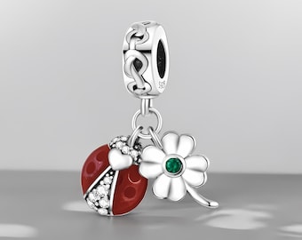 Ladybug and clover charm - S925 silver