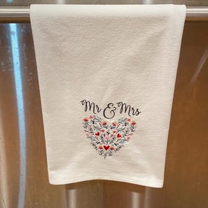 Mr & Mrs Kitchen Dish Towel, Machine Embroidered. Wedding gift. Shower gift.