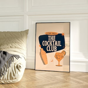 Cocktail Club Print Retro Bar Cart Art Retro Cocktail Print Happy Hour Poster jaren '70 Wall Art Cocktail Bar Teken Kelder Bar Decor