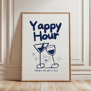 Yappy Hour Print Bar Cart Decor Nowoczesna sztuka kuchenna Vintage Cocktail Poster Drink Wall Art Alkohol Prints Blue Retro Estetyczny salon