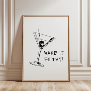 Dirty Martini Print Martini Poster Bar Cart Printable Alcohol Poster Retro Cocktail Print Bar Cart Posters College Apartment Wall Art