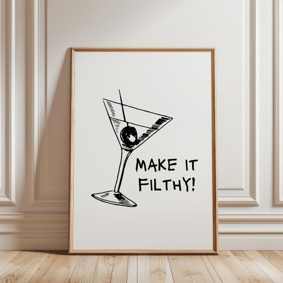 Dirty Martini Print Martini Poster Bar Cart Printable Alcohol Poster Retro Cocktail Print Bar Cart Posters College Apartment Wall Art