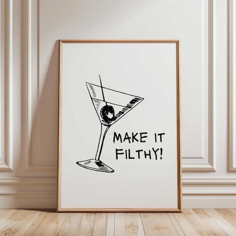 Dirty Martini Print Martini Poster Bar Cart Printable Alcohol Poster Retro Cocktail Print Bar Cart Posters College Apartment Wall Art image 1