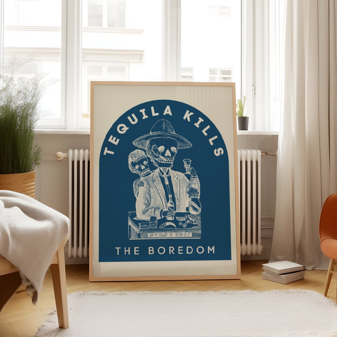 Tequila Kills Poster Funny Bar Cart Prints Retro Western Wall Etsy